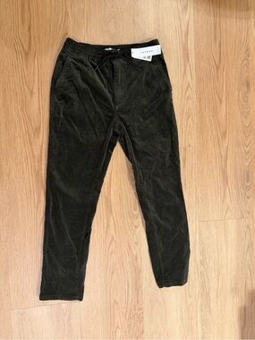 Topman Olive Green Corduroy Drawstring Trousers